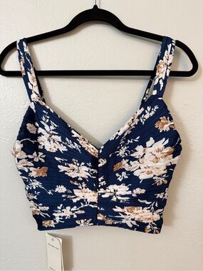 Abercrombie & Fitch Navy Floral Ruched Crop Top